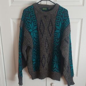 Ford Teal and Gray Geometric Crewneck Sweater